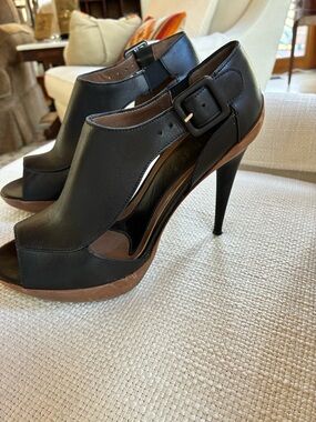 Marni Black Leather Open-Toe Buckle Stiletto Heels